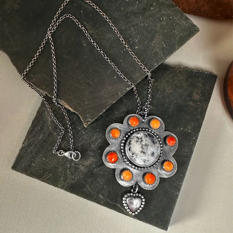 Sterling Silver Heart with Beaded Border Charm